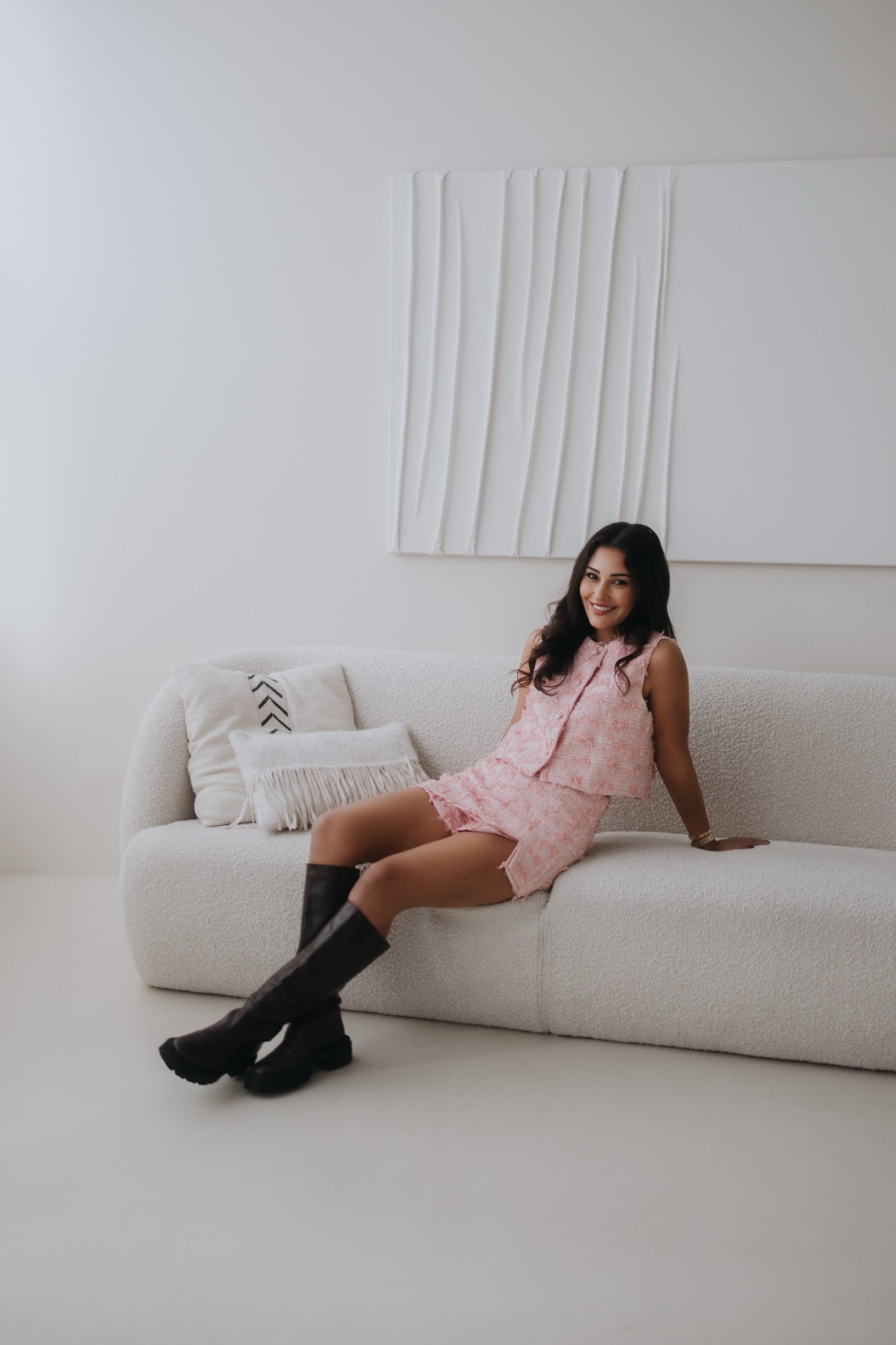The pink tweed vest