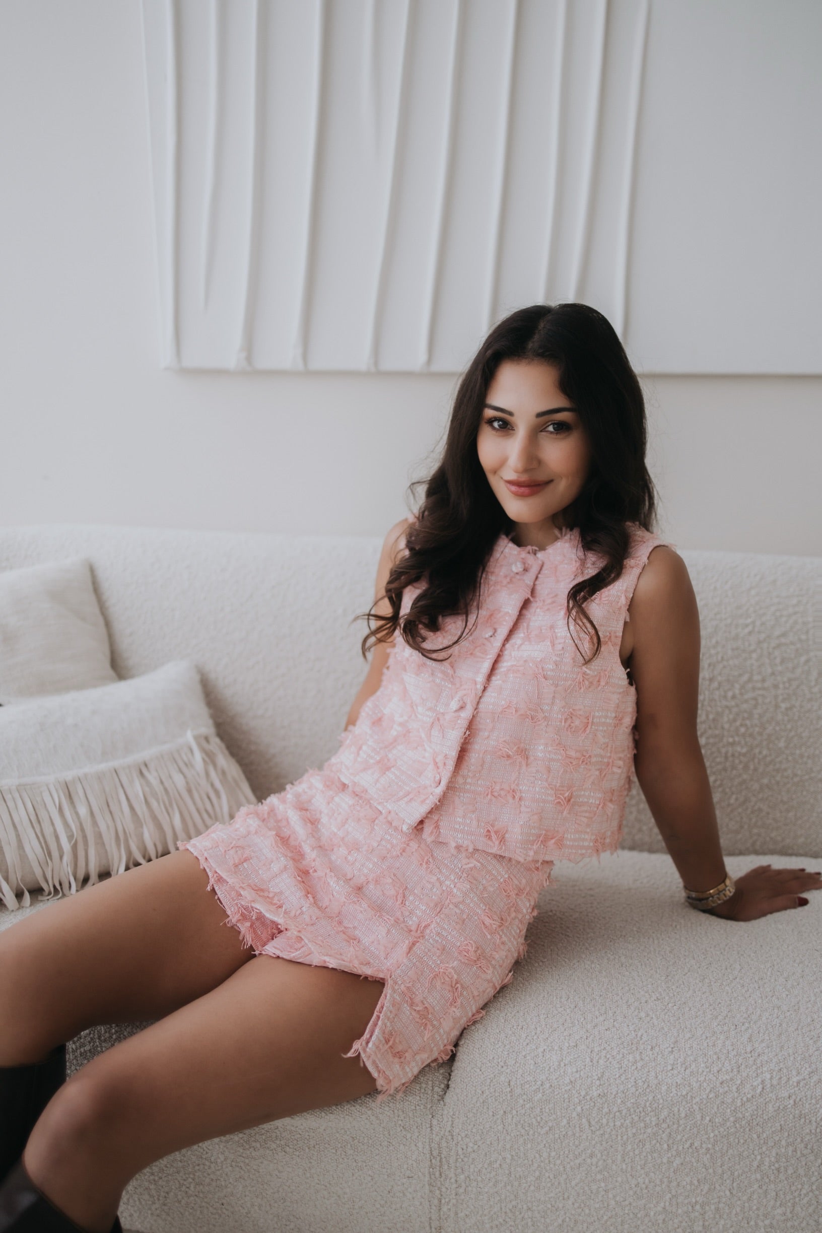 The pink tweed vest