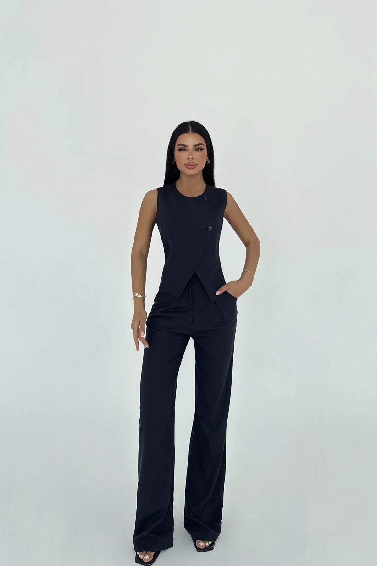 The navy trousers