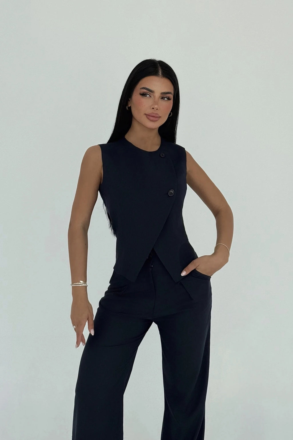 The navy trousers