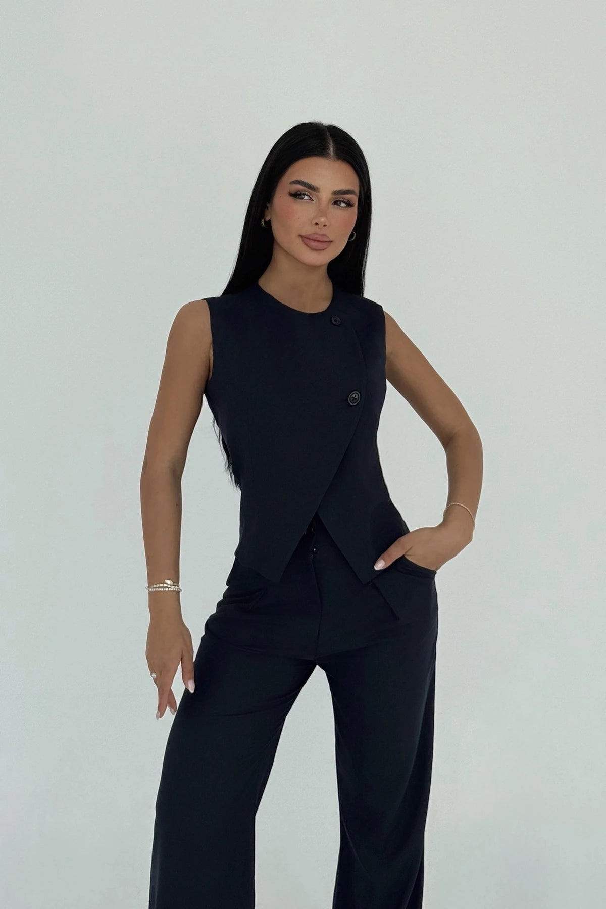 The navy trousers